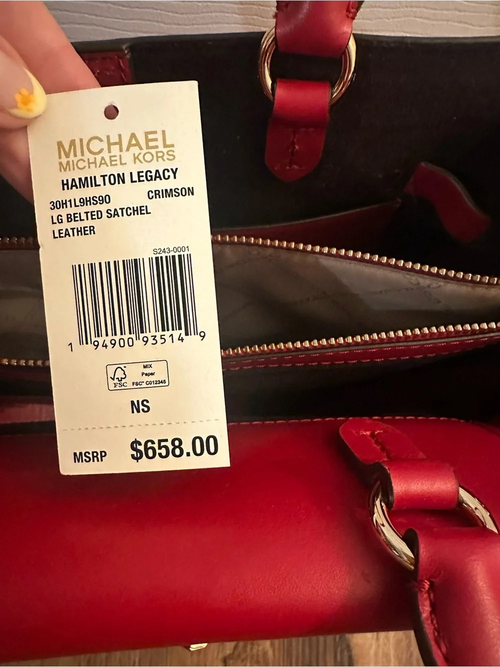 Michael Kors Red Leather Satchel with Gold Chain and Stud Accents